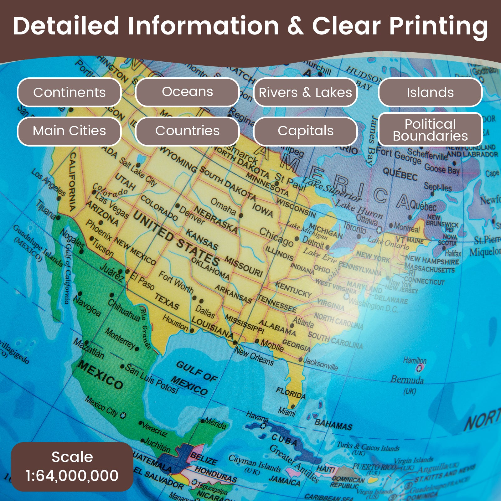 8 Inch Illuminated World Globe Night Light up Globe Lamp with Wooden Stand and HD Map, Blue Learning Toys at Gallery Canada