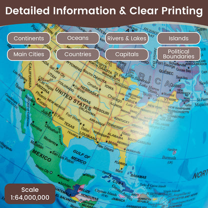 8 Inch Illuminated World Globe Night Light up Globe Lamp with Wooden Stand and HD Map, Blue Learning Toys at Gallery Canada