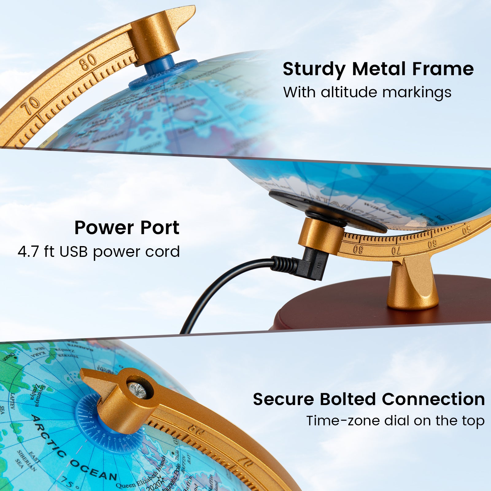 8 Inch Illuminated World Globe Night Light up Globe Lamp with Wooden Stand and HD Map, Blue Learning Toys at Gallery Canada