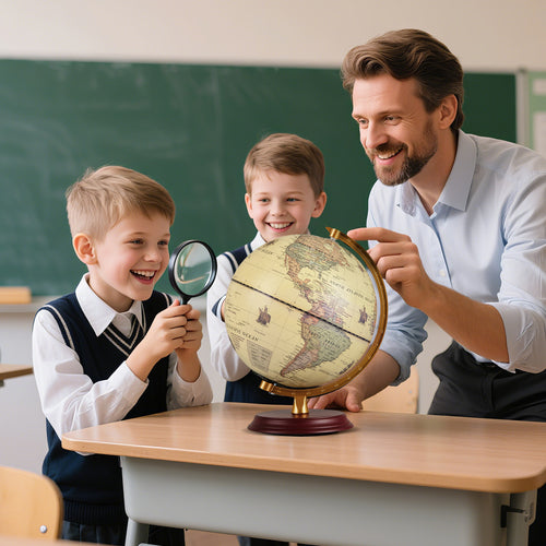 8 Inch Illuminated World Globe Night Light up Globe Lamp with Wooden Stand and HD Map-Brozen, Bronze