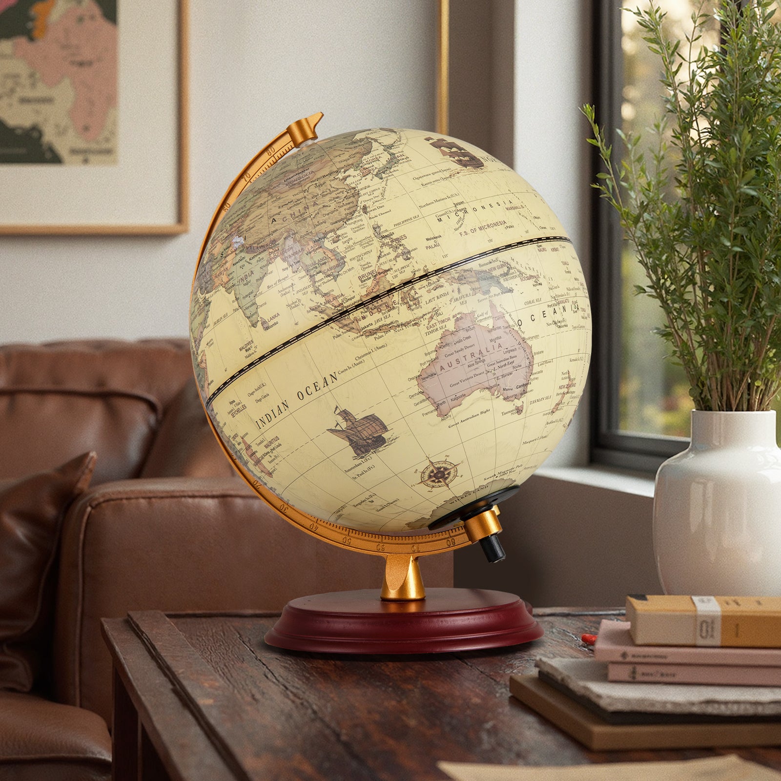 8 Inch Illuminated World Globe Night Light up Globe Lamp with Wooden Stand and HD Map-Brozen, Bronze Learning Toys at Gallery Canada