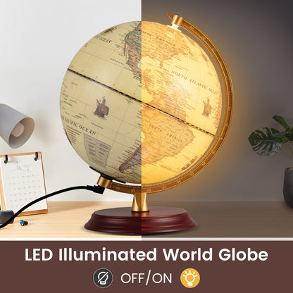 8 Inch Illuminated World Globe Night Light up Globe Lamp with Wooden Stand and HD Map-Brozen, Bronze Learning Toys at Gallery Canada