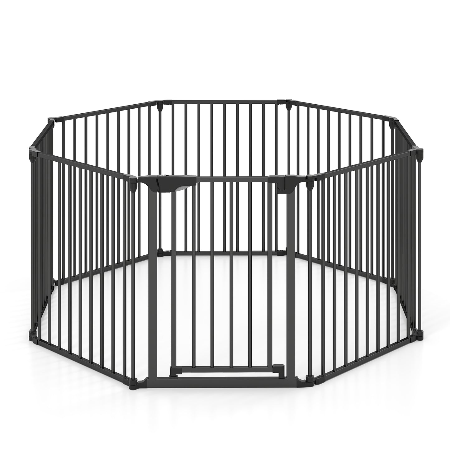 8-Panel Extra Wide Baby Gate Adjustable Pet Safety Fence with Auto-close Door, Black
