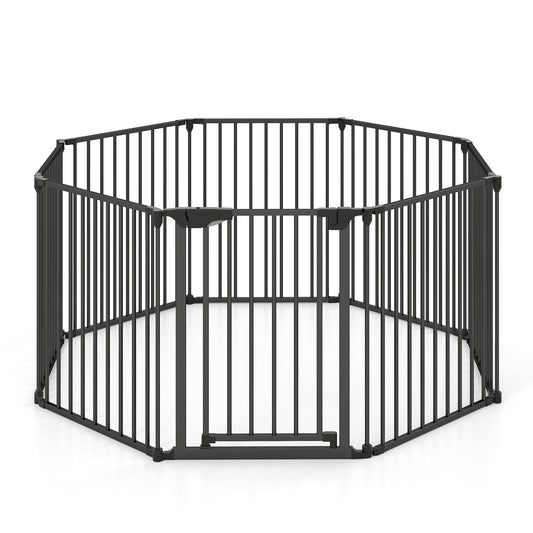 8-Panel Extra Wide Baby Gate Adjustable Pet Safety Fence with Auto-close Door, Black