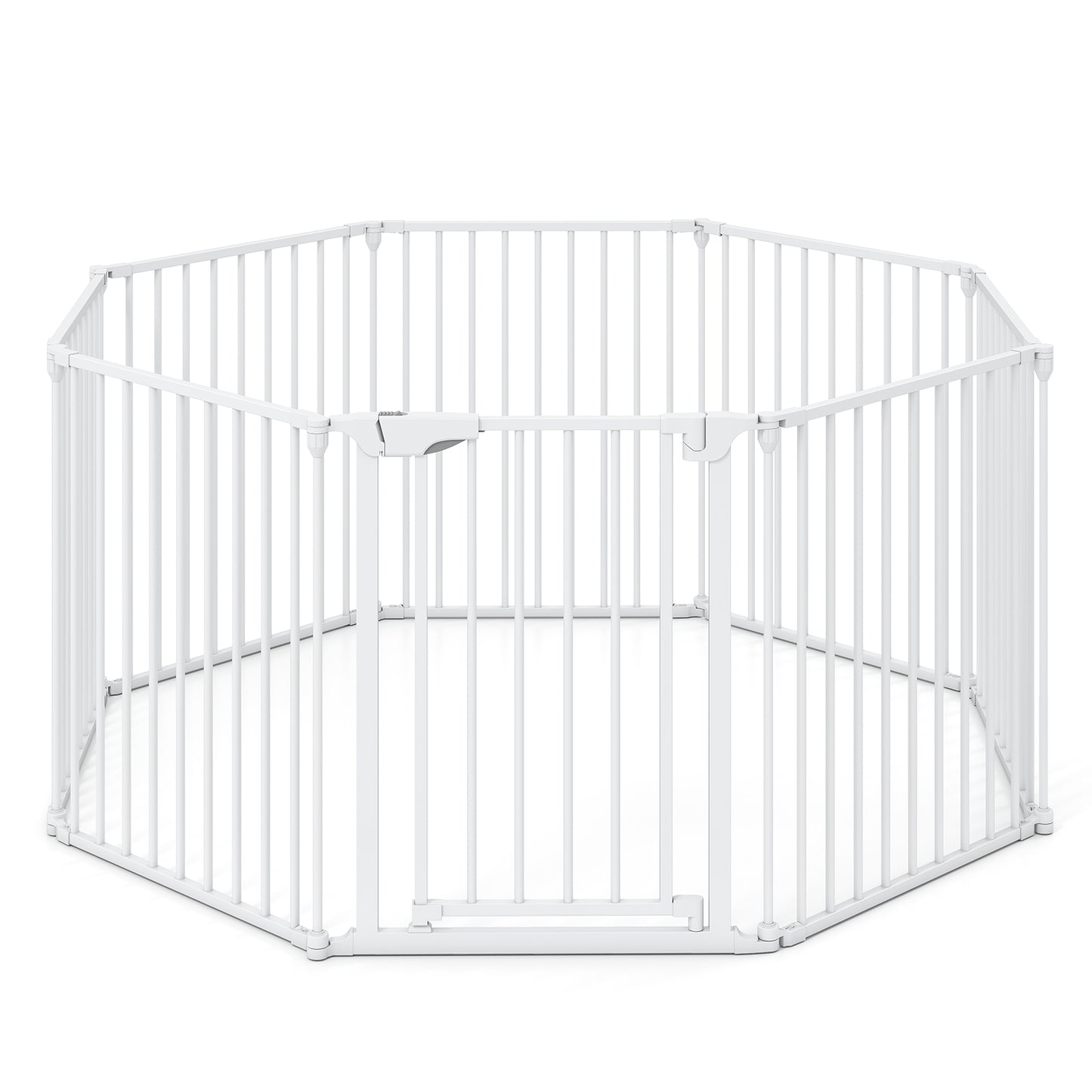 8-Panel Extra Wide Baby Gate Adjustable Pet Safety Fence with Auto-close Door, White