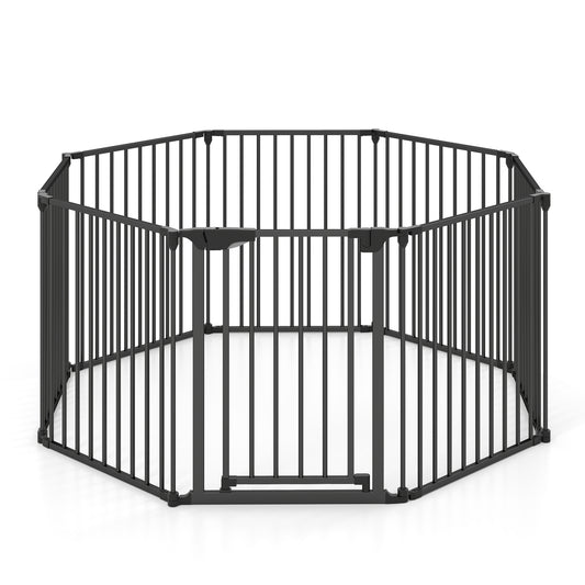 8-Panel Extra Wide Baby Gate Adjustable Pet Safety Fence with Auto-close Door, Black Pet Gate Black at Gallery Canada