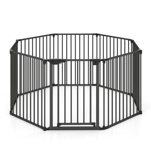 8-Panel Extra Wide Baby Gate Adjustable Pet Safety Fence with Auto-close Door, Black