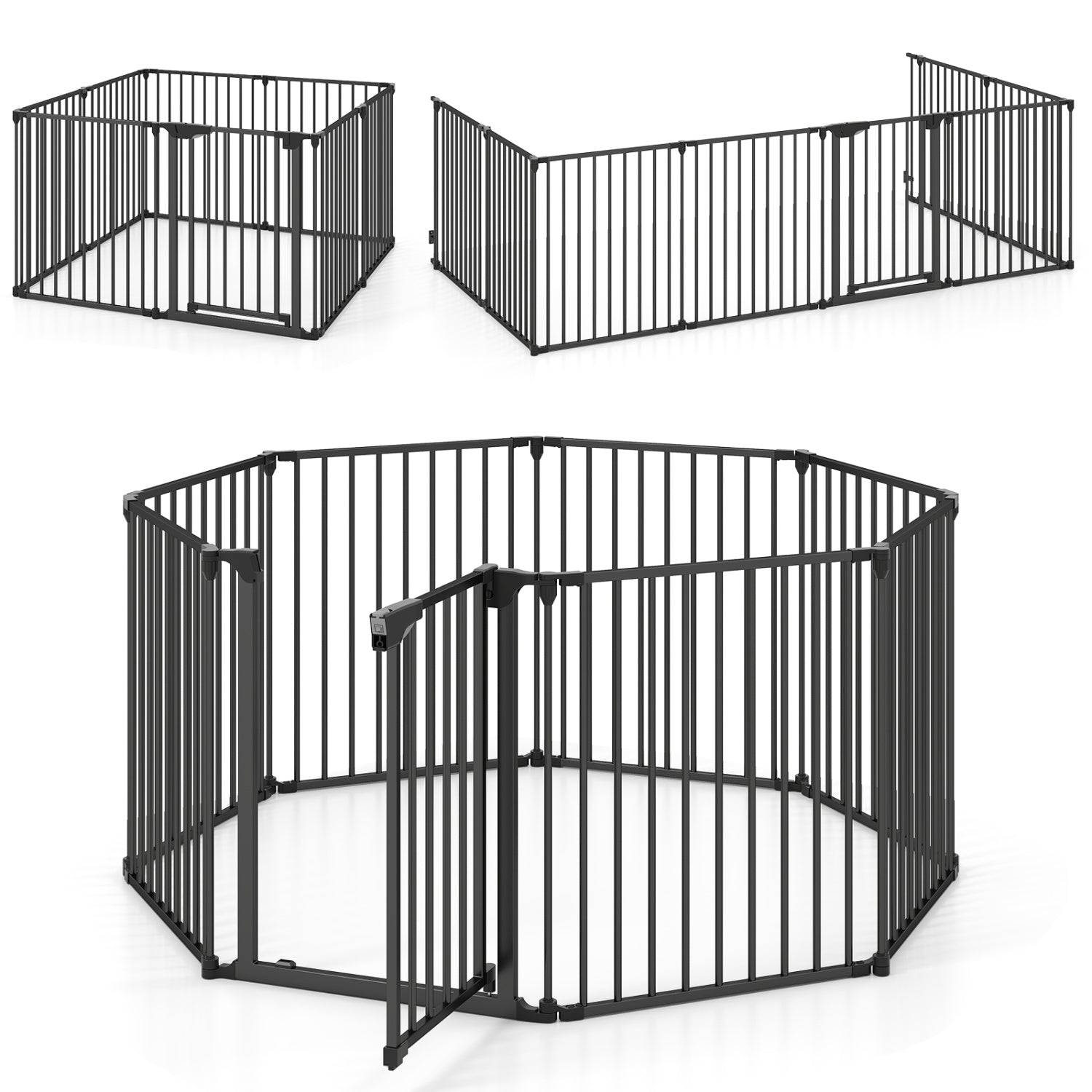 8-Panel Extra Wide Baby Gate Adjustable Pet Safety Fence with Auto-close Door, Black Pet Gate at Gallery Canada