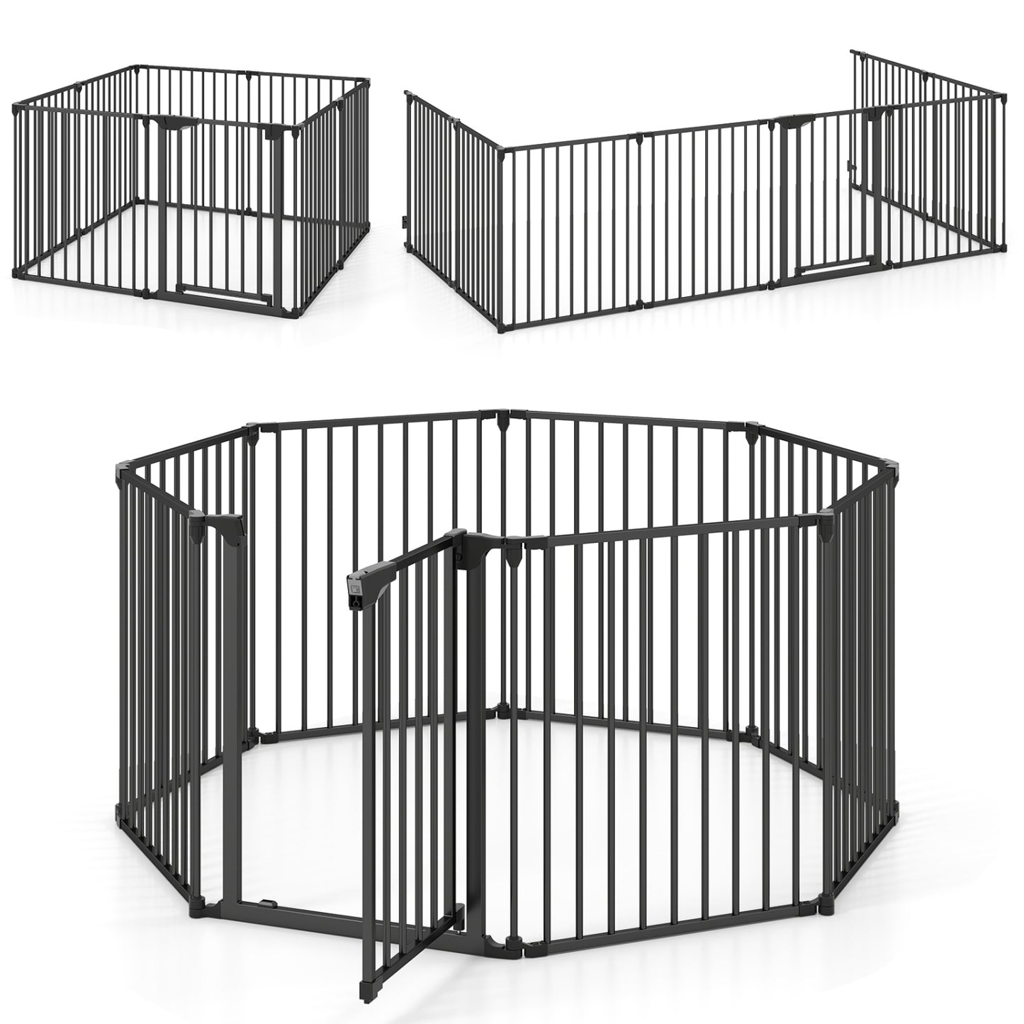 8-Panel Extra Wide Baby Gate Adjustable Pet Safety Fence with Auto-close Door, Black Pet Gate at Gallery Canada