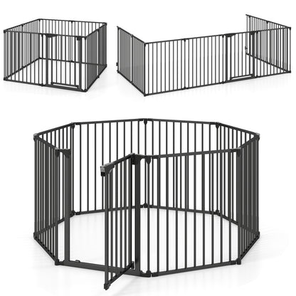 8-Panel Extra Wide Baby Gate Adjustable Pet Safety Fence with Auto-close Door, Black Pet Gate at Gallery Canada