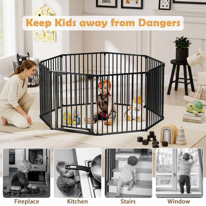 8-Panel Extra Wide Baby Gate Adjustable Pet Safety Fence with Auto-close Door, Black Pet Gate at Gallery Canada