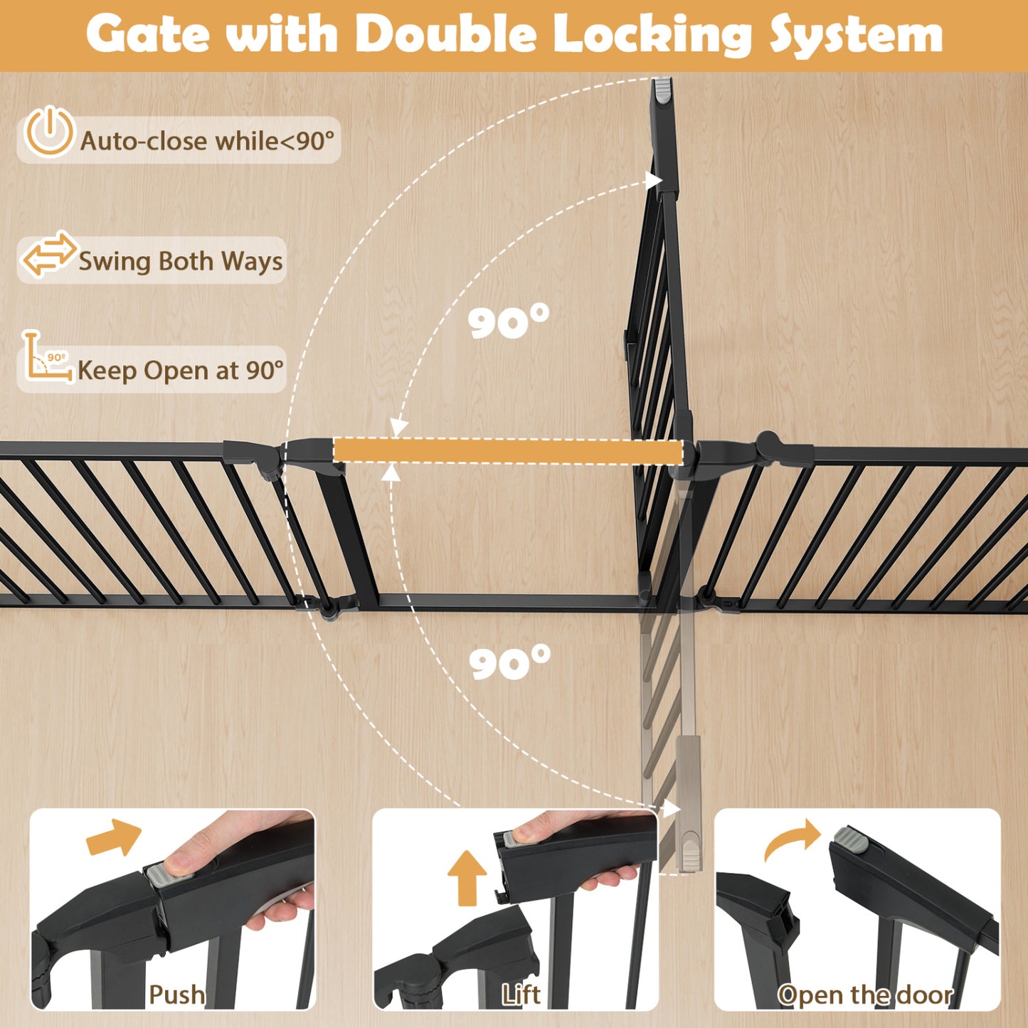 8-Panel Extra Wide Baby Gate Adjustable Pet Safety Fence with Auto-close Door, Black Pet Gate at Gallery Canada