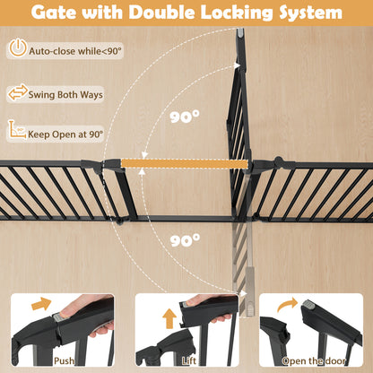 8-Panel Extra Wide Baby Gate Adjustable Pet Safety Fence with Auto-close Door, Black Pet Gate at Gallery Canada