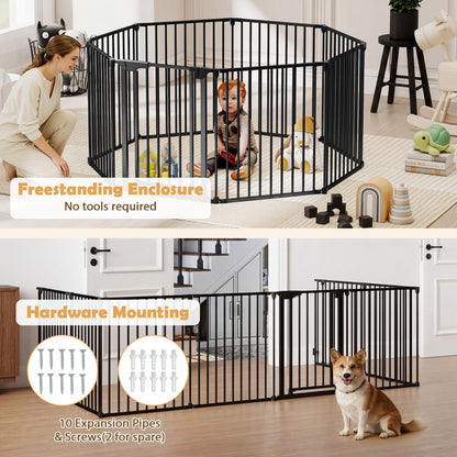 8-Panel Extra Wide Baby Gate Adjustable Pet Safety Fence with Auto-close Door, Black Pet Gate at Gallery Canada