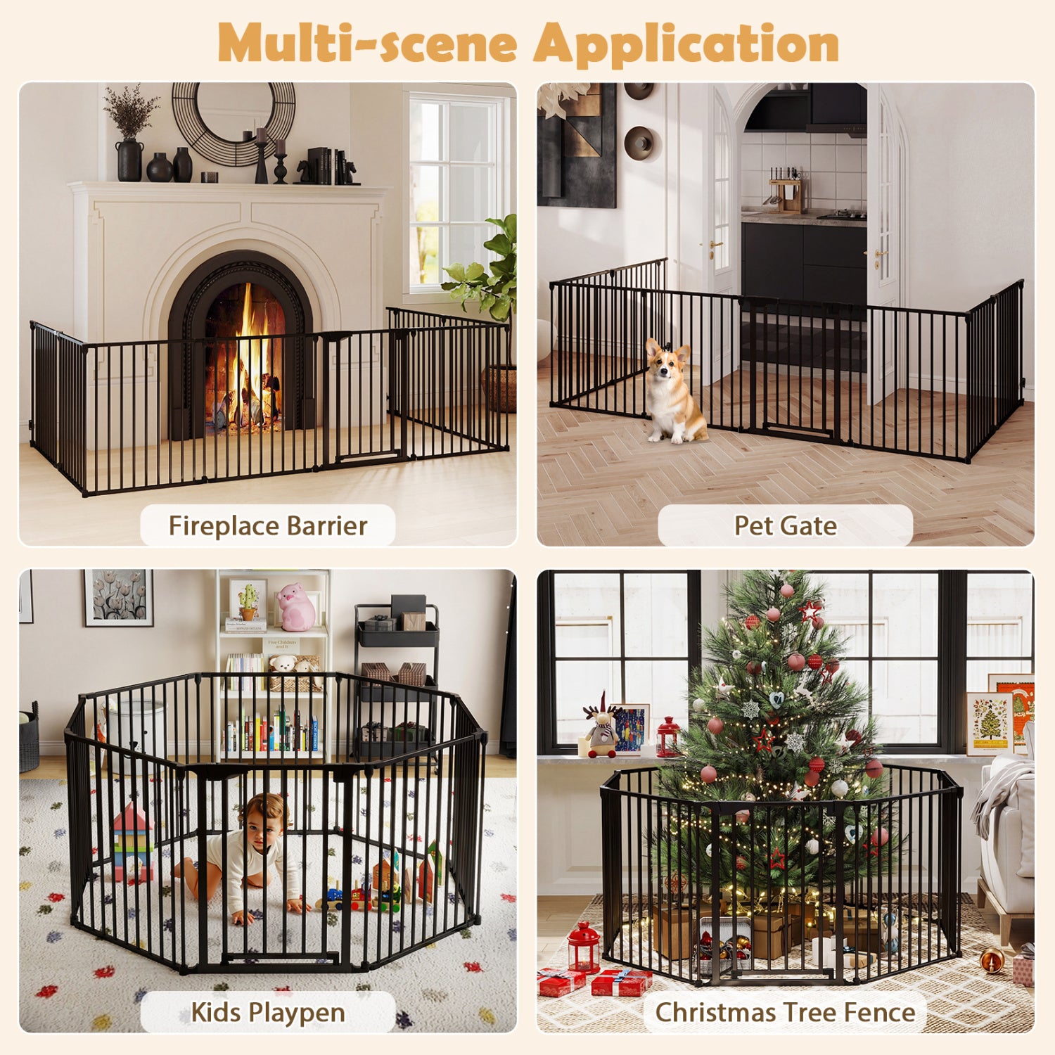 8-Panel Extra Wide Baby Gate Adjustable Pet Safety Fence with Auto-close Door, Black Pet Gate at Gallery Canada
