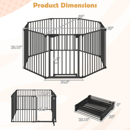 8-Panel Extra Wide Baby Gate Adjustable Pet Safety Fence with Auto-close Door, Black Pet Gate at Gallery Canada