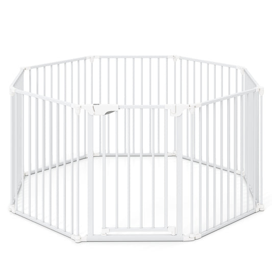 8-Panel Extra Wide Baby Gate Adjustable Pet Safety Fence with Auto-close Door, White Pet Gate White at Gallery Canada