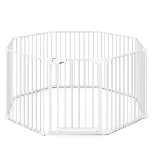 8-Panel Extra Wide Baby Gate Adjustable Pet Safety Fence with Auto-close Door, White