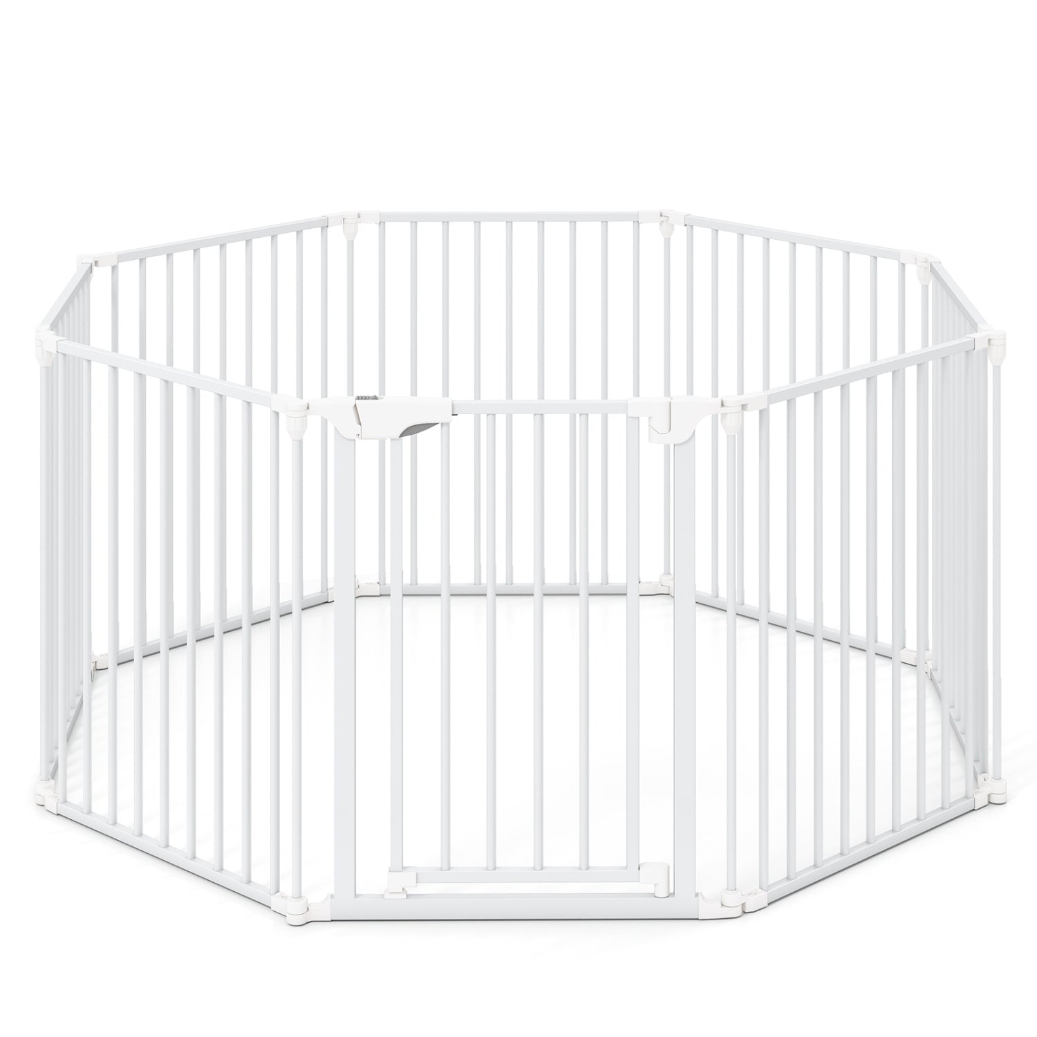 8-Panel Extra Wide Baby Gate Adjustable Pet Safety Fence with Auto-close Door, White Pet Gate at Gallery Canada