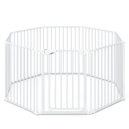 8-Panel Extra Wide Baby Gate Adjustable Pet Safety Fence with Auto-close Door, White Pet Gate at Gallery Canada