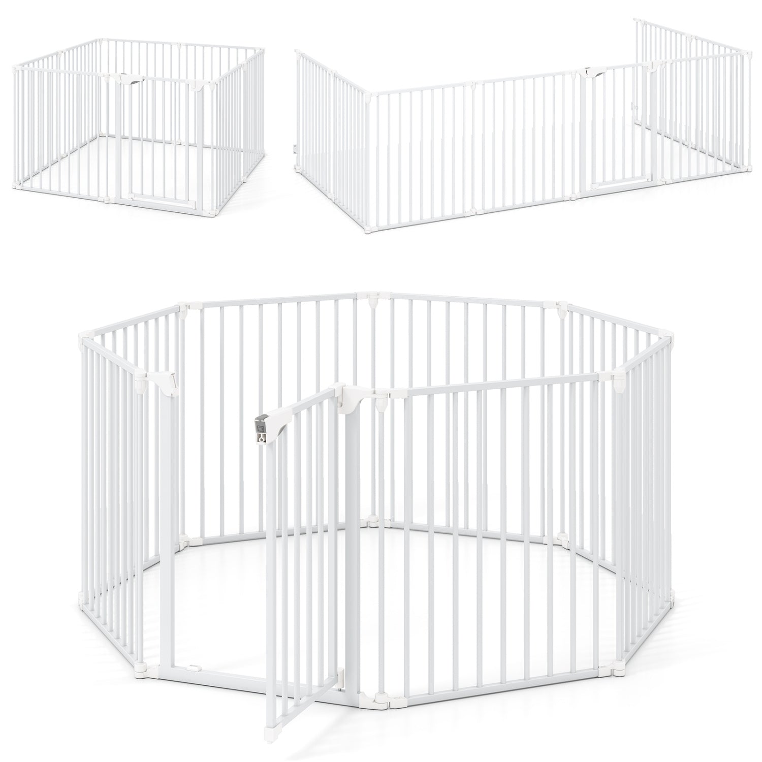 8-Panel Extra Wide Baby Gate Adjustable Pet Safety Fence with Auto-close Door, White Pet Gate at Gallery Canada