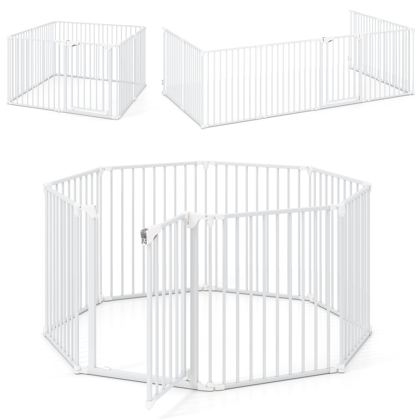 8-Panel Extra Wide Baby Gate Adjustable Pet Safety Fence with Auto-close Door, White Pet Gate at Gallery Canada