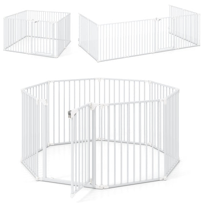 8-Panel Extra Wide Baby Gate Adjustable Pet Safety Fence with Auto-close Door, White Pet Gate at Gallery Canada