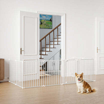 8-Panel Extra Wide Baby Gate Adjustable Pet Safety Fence with Auto-close Door, White Pet Gate at Gallery Canada