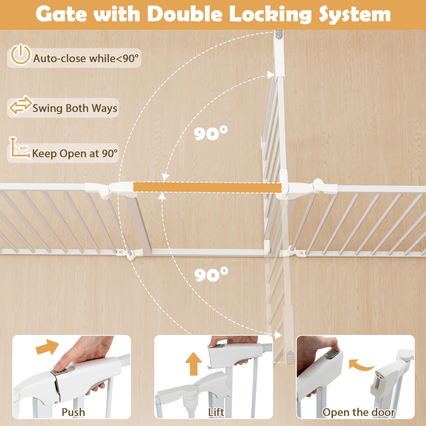 8-Panel Extra Wide Baby Gate Adjustable Pet Safety Fence with Auto-close Door, White Pet Gate at Gallery Canada
