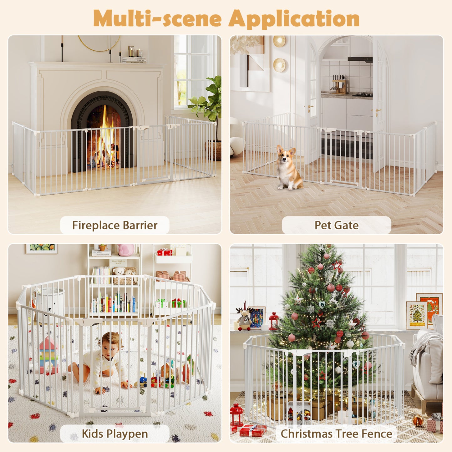 8-Panel Extra Wide Baby Gate Adjustable Pet Safety Fence with Auto-close Door, White Pet Gate at Gallery Canada