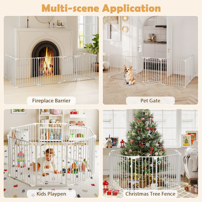 8-Panel Extra Wide Baby Gate Adjustable Pet Safety Fence with Auto-close Door, White Pet Gate at Gallery Canada