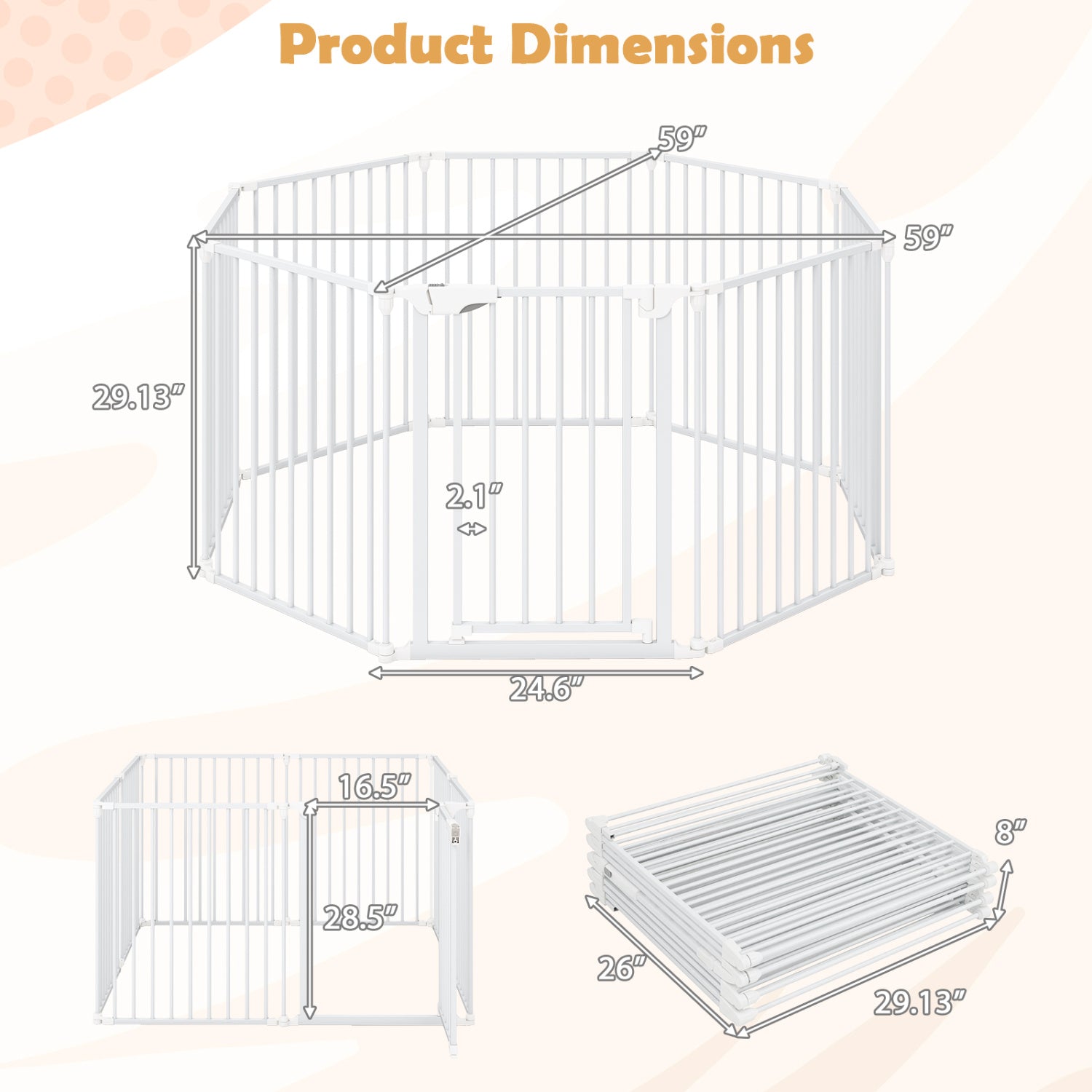 8-Panel Extra Wide Baby Gate Adjustable Pet Safety Fence with Auto-close Door, White Pet Gate at Gallery Canada