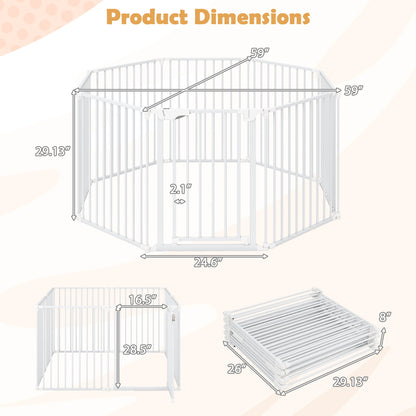 8-Panel Extra Wide Baby Gate Adjustable Pet Safety Fence with Auto-close Door, White Pet Gate at Gallery Canada