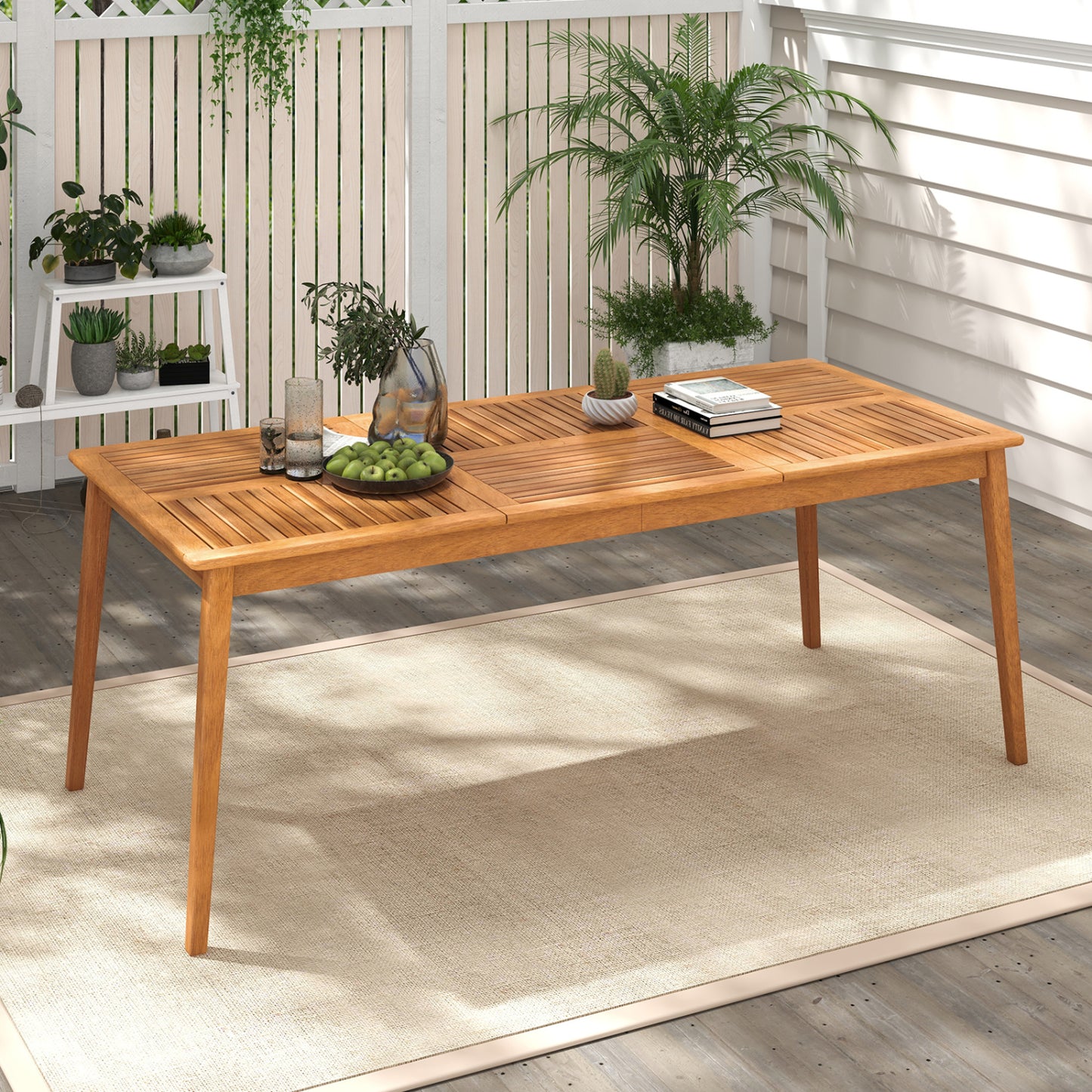 8-Person Acacia Wood Outdoor Dining Table, Rectangular, Natural Patio Dining Tables at Gallery Canada
