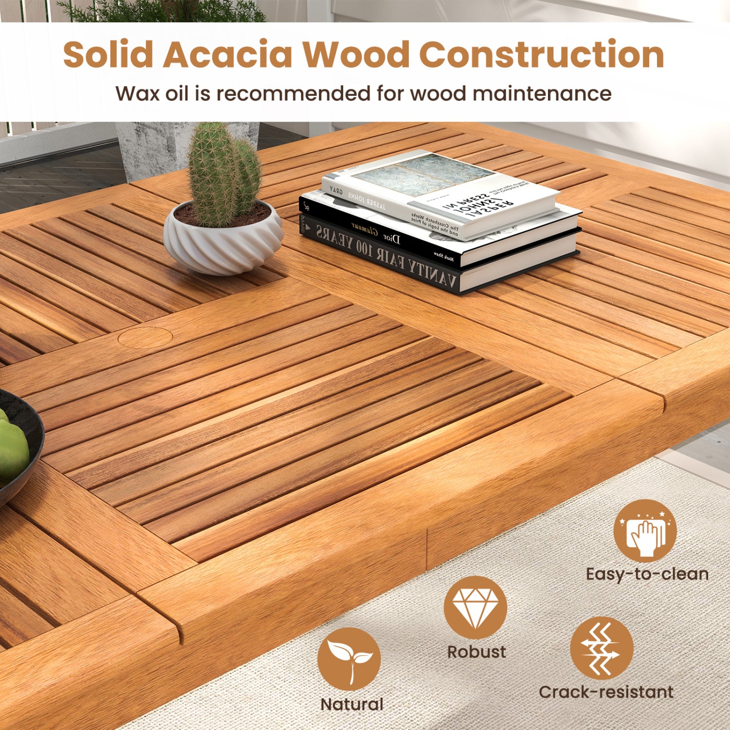 8-Person Acacia Wood Outdoor Dining Table, Rectangular, Natural Patio Dining Tables at Gallery Canada