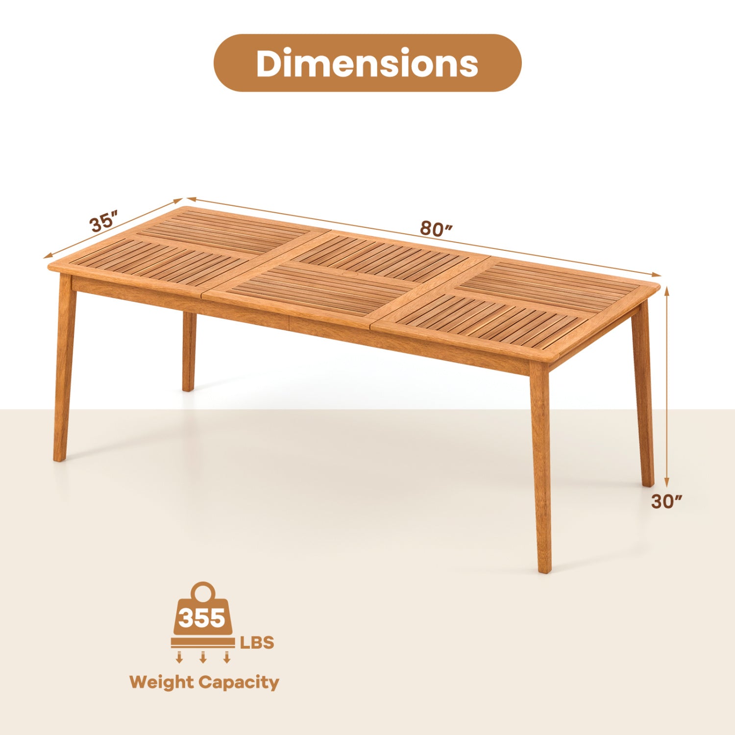 8-Person Acacia Wood Outdoor Dining Table, Rectangular, Natural Patio Dining Tables at Gallery Canada