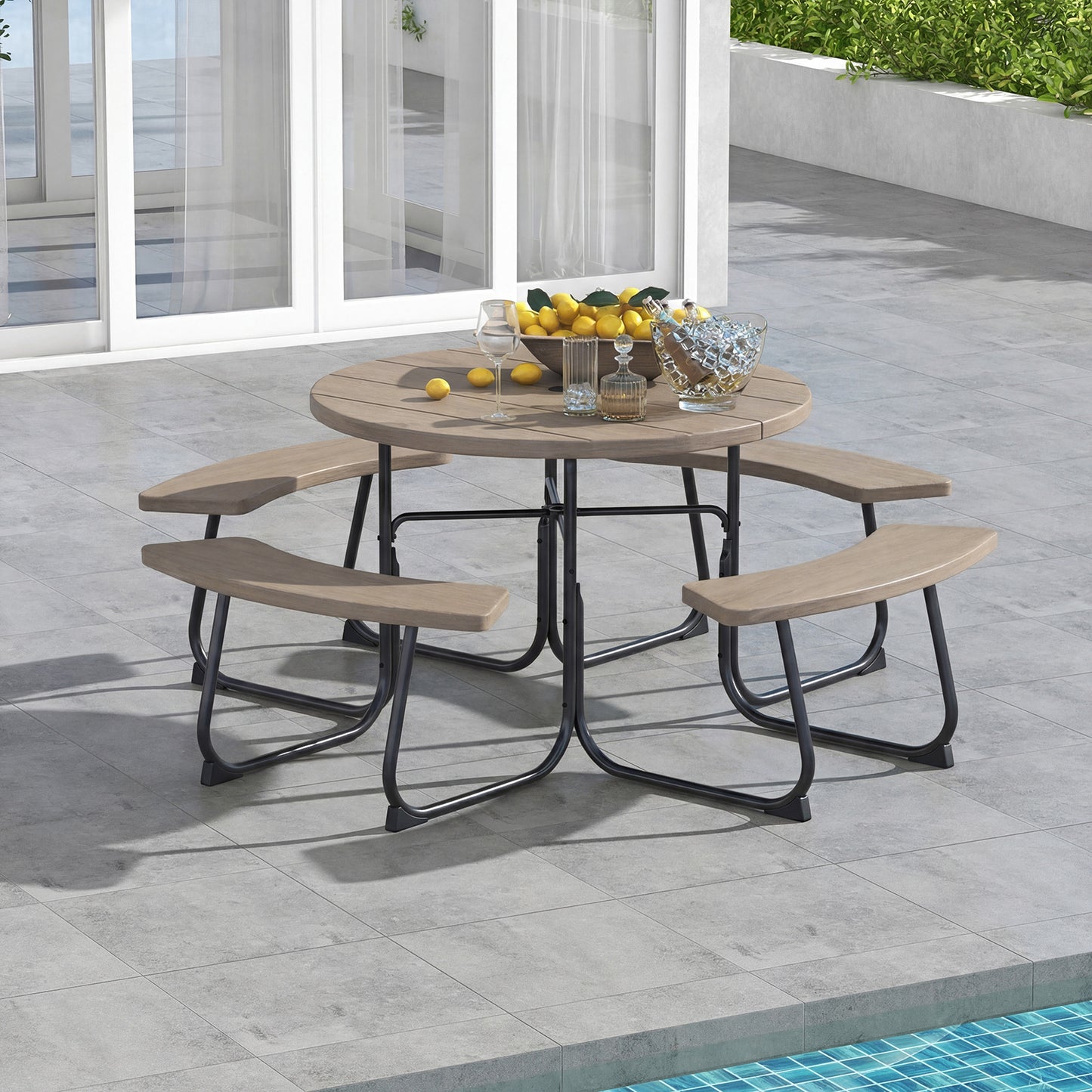8-Person Picnic Table And Bench Set, With Umbrella Hole, Rustic Brown Picnic Tables at Gallery Canada
