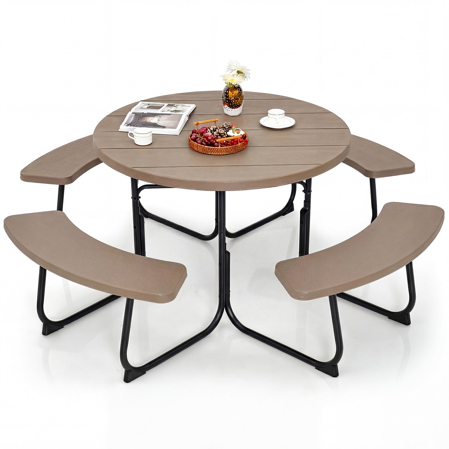 8-Person Picnic Table And Bench Set, With Umbrella Hole, Rustic Brown Picnic Tables Rustic Brown at Gallery Canada