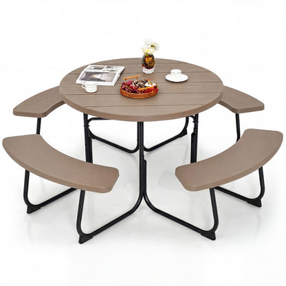 8-Person Picnic Table And Bench Set, With Umbrella Hole, Rustic Brown Picnic Tables Rustic Brown at Gallery Canada