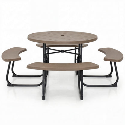 8-Person Picnic Table And Bench Set, With Umbrella Hole, Rustic Brown Picnic Tables at Gallery Canada