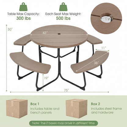 8-Person Picnic Table And Bench Set, With Umbrella Hole, Rustic Brown Picnic Tables at Gallery Canada