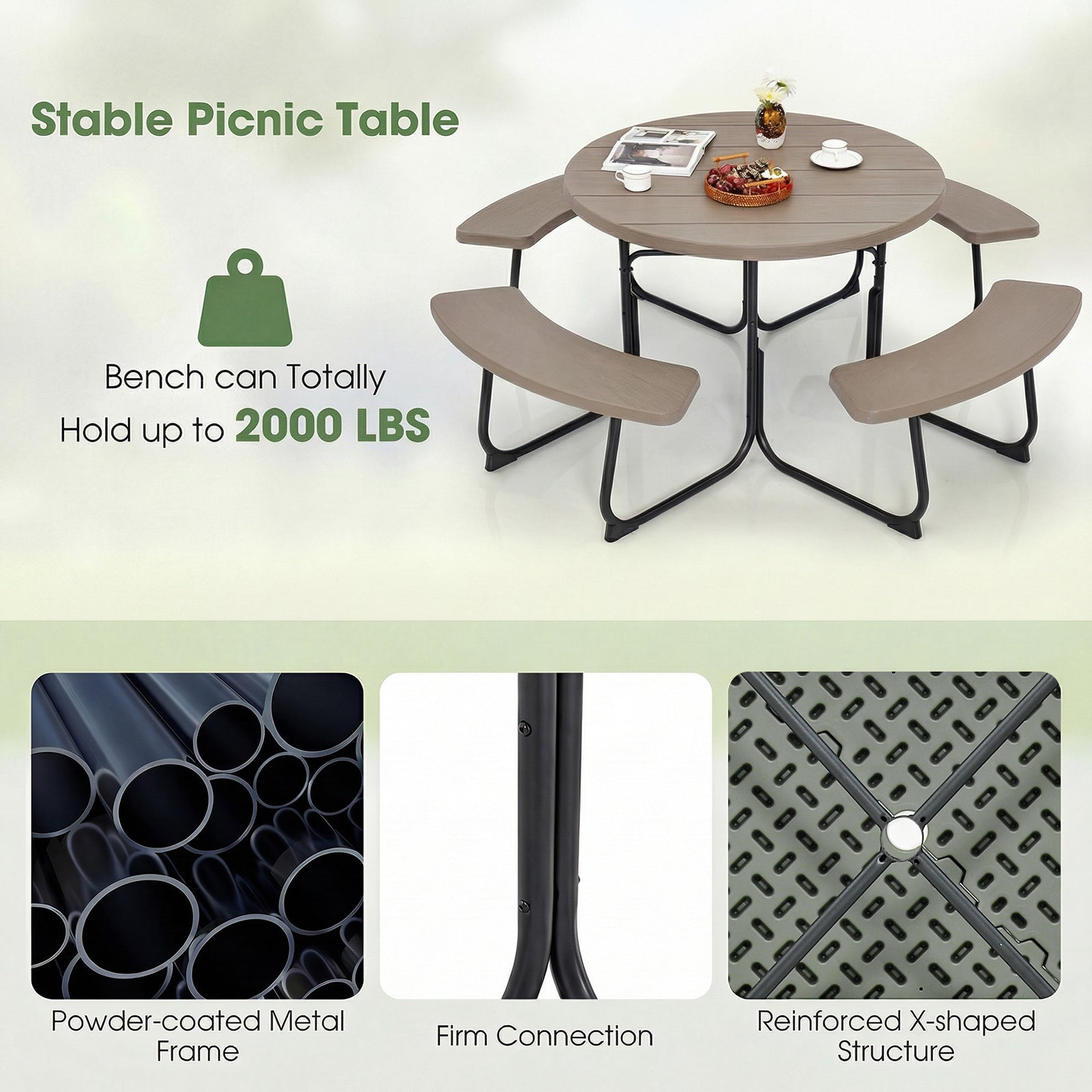 8-Person Picnic Table And Bench Set, With Umbrella Hole, Rustic Brown Picnic Tables at Gallery Canada