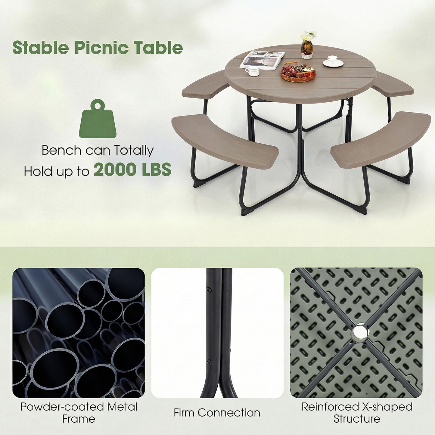 8-Person Picnic Table And Bench Set, With Umbrella Hole, Rustic Brown Picnic Tables at Gallery Canada