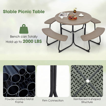 8-Person Picnic Table And Bench Set, With Umbrella Hole, Rustic Brown Picnic Tables at Gallery Canada