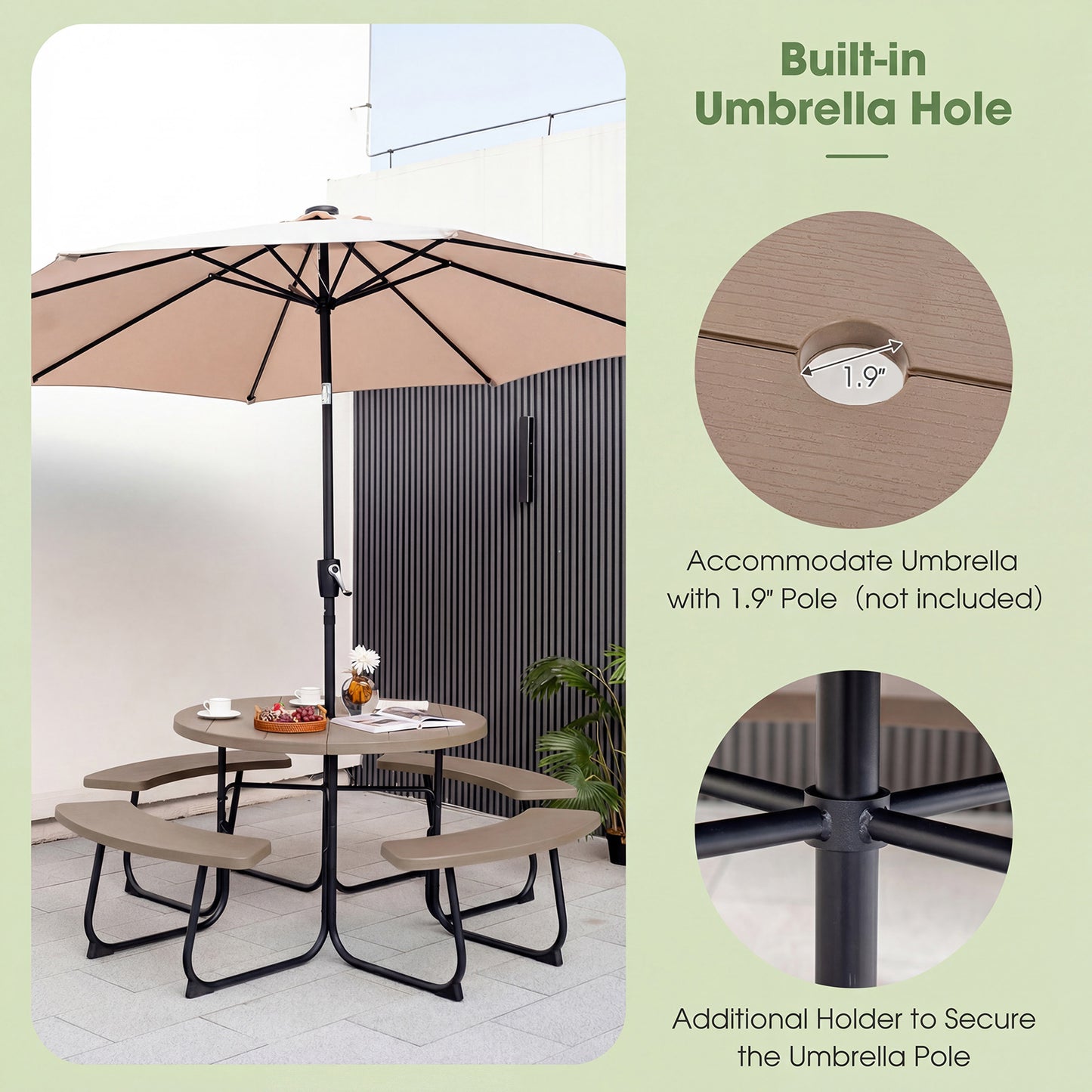 8-Person Picnic Table And Bench Set, With Umbrella Hole, Rustic Brown Picnic Tables at Gallery Canada