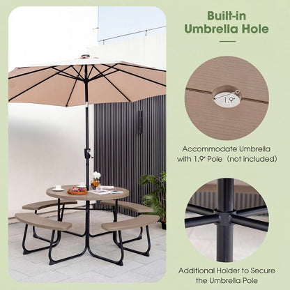 8-Person Picnic Table And Bench Set, With Umbrella Hole, Rustic Brown Picnic Tables at Gallery Canada