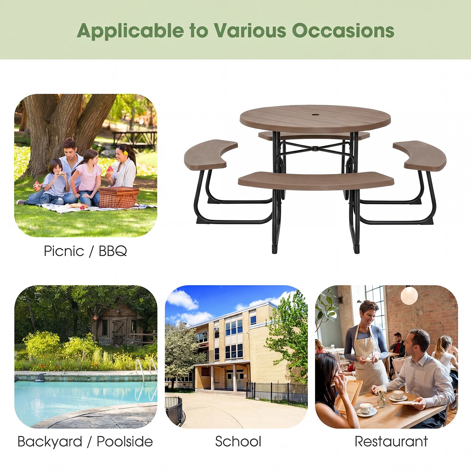 8-Person Picnic Table And Bench Set, With Umbrella Hole, Rustic Brown Picnic Tables at Gallery Canada