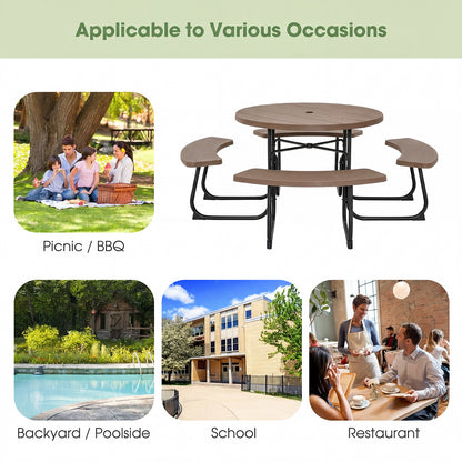 8-Person Picnic Table And Bench Set, With Umbrella Hole, Rustic Brown Picnic Tables at Gallery Canada