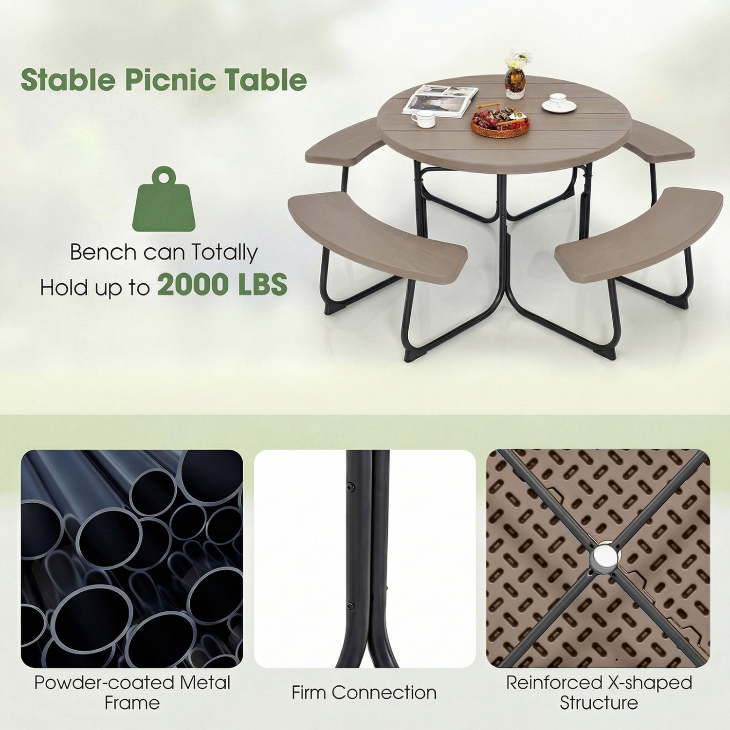 8-Person Picnic Table And Bench Set, With Umbrella Hole, Rustic Brown Picnic Tables at Gallery Canada