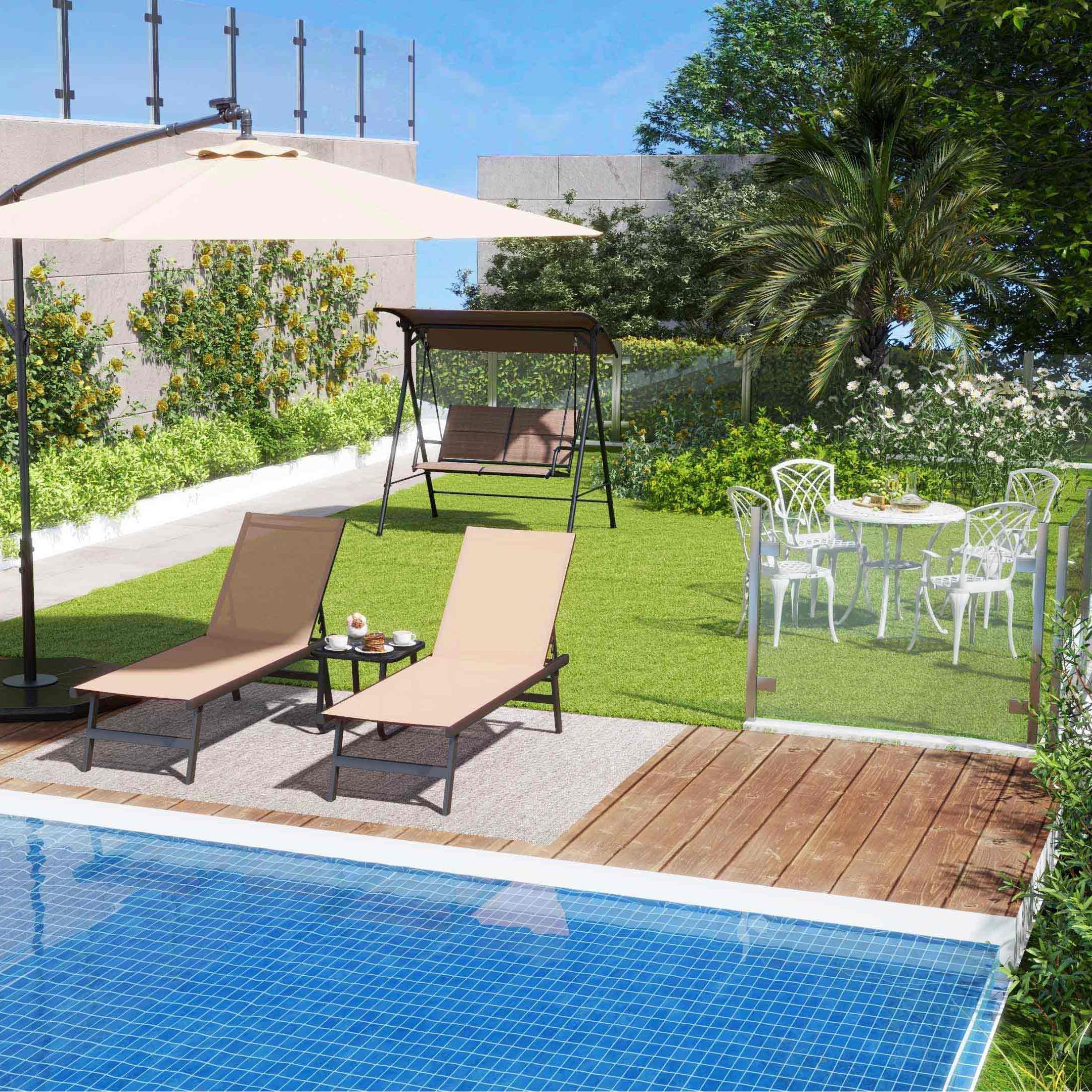 8-Piece Outdoor Furniture Set-Solar Umbrella Bistro Set Conversation Set Chaise Lounger Folding Bed Side Table Swing Chair & Dining Set Patio Furniture Sets Options at Gallery Canada